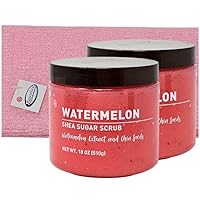 Equate Watermelon Shea Sugar Scrub 18oz (Pack of 2) and Tesadorz Exfoliating Towel Bundle