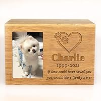 ODB Personalized Cremation Urns for Dogs Ashes, Wooden Pet Memorial Keepsake Urns, Photo Box Pet Cremation Urn