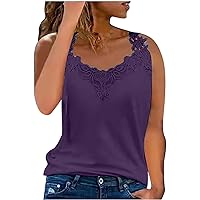 Tank Tops Plus Size Women Long Women's Lace Trim Camisole Sexy Casual V Neck Cami Top Summer Sleeveless Tank Tops For Women Solid Basic Tee Shirts Ladies Tank Tops With Built