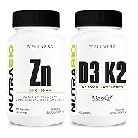 NutraBio Zinc Chelate and Vitamin D3 K2 Mineral Supplement Bundle – May Help with Proper Growth, Development, Immune System, and Bone and Heart Health