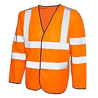 Mens Hi Vis Long Sleeve Waistcoat Adults Reflective Stripe High Visibility Vest Top