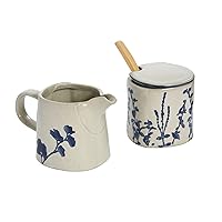 Hand Stamped Stoneware Sugar Pot with Lid and Creamer Dining/Entertain Mugs & Cups, 8