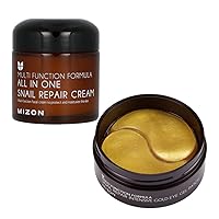 MIZON Snail Repair Intensive Gold Eye Gel Patch & All in One Snail Repair Cream. Total Anti-aging care, Moisturizing, Skin Regeneration.