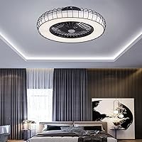 Led Fan with Ceililight and Remote Control 3 Speeds Bedroom Fan Ceililight with Timer Modern Liviroomt Ceilifan Light/Black