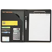 Office Portfolio Organizer Business Padfolio 12-bit Solar Calculator A4 PU Leather Conference Folder Holder Clipboard Cover with Writing Pad eBook (Black)