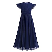 YiZYiF Girls' Kids' Flutter Sleeves Ruffles Bridesmaid Prom Gown Party Long Flower Girl Dress