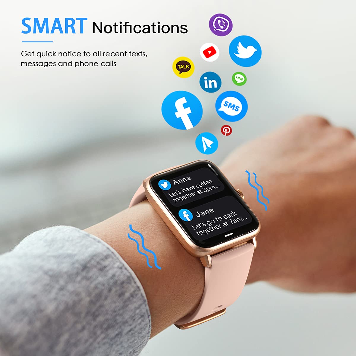 Dirrelo Smart Watch for Android Phones iPhone Compatible, Smart Watches for Women Men, 5ATM Waterproof Android Smart Watch Fitness Tracker with Heart Rate Monitor/Sleep/Blood Oxygen/Step Monitor, Pink