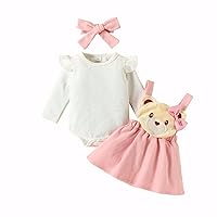 Newborn Baby Girl Outfits 3 6 9 12 18 Months Long Sleeve Rompers and Overall Dress Headband Infant Fall Clothes Set