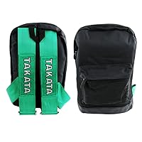 JDM Bride Recaro Racing Laptop Travel Backpack Brown Bottom with Adjustable Harness Straps (Bride-BK - Green TAK Strap)