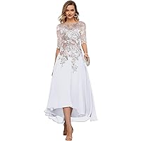 Embroidery Chiffon Midi Mother Bride Dresses for Wedding Tea Length Evening Appliques Half Sleeves Formal Dress