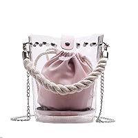 Women's Handbag, Korean Fashion One Shoulder Transparent Bucket Bucket Summer New Oblique Chain Rivet Portable Wild Foreign Women Handbag (Color: Pink)