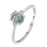 Natural Moss Agate Engagement Ring for Women 10K/14K/18K Solid Gold Custom Natural Moss Agate Rings for Women Size 4-14(with a box)
