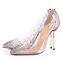 FSJ Women Studded Pointed Toe Transparent Pumps High Heels Shoes with Cute Bowknot US Size 4-15 M
