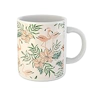 Coffee Mug Tropical Blush Pink Flamingo Birds Hibiscus Flowers Bouquets Palm 11 Oz Ceramic Tea Cup Mugs Best Gift Or Souvenir For Family Friends Coworkers