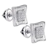 The Diamond Deal Sterling Silver Mens Round Diamond Square Kite Cluster Stud Earrings 1/10 Cttw