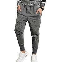 Men's Baggy Low Crotch Joggers Slim Fit Drawstring Hip Hop Sweatpants Lightweight Elastic Waist Harem Trousers