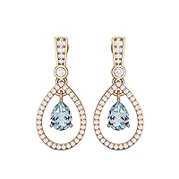 7x5MM Pear Shape Aquamarine Gemstone 925 Sterling Silver Classic Tear Drop Dangle Drop Earrings For Women