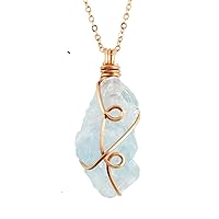 Copper Wire Wrapped Raw Blue Celestite Crystal Pendant Necklace, Swirl Design, Comes With 20
