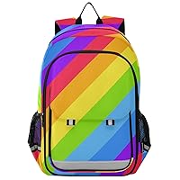 ALAZA Geometric Striped Bright Rainbow Spectrum Colors Lgbtq Colors Casual Backpack Travel Daypack Bookbag