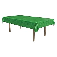 Beistle Disposable Plastic Print Rectangular Tablecloth Grass Tablecover Party Accessory (1 Count) (1/pkg) Pkg/12, 1 Piece, green