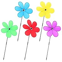 Happyyami 5pcs Plastic Flower Windmill Wind Spinner Wind Spinners Pinwheels Garden Pinwheel Lawn Yard Garden Outdoor Decoration (Random Color)