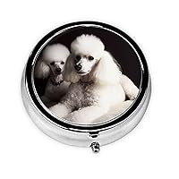 French Poodle Pill Box Metal Round Small Pill Case Cute 3 Compartment Pill Organizer Portable Travel Pillbox Mini Pill Container Holder for Daily Medicine Supplement Vitamin