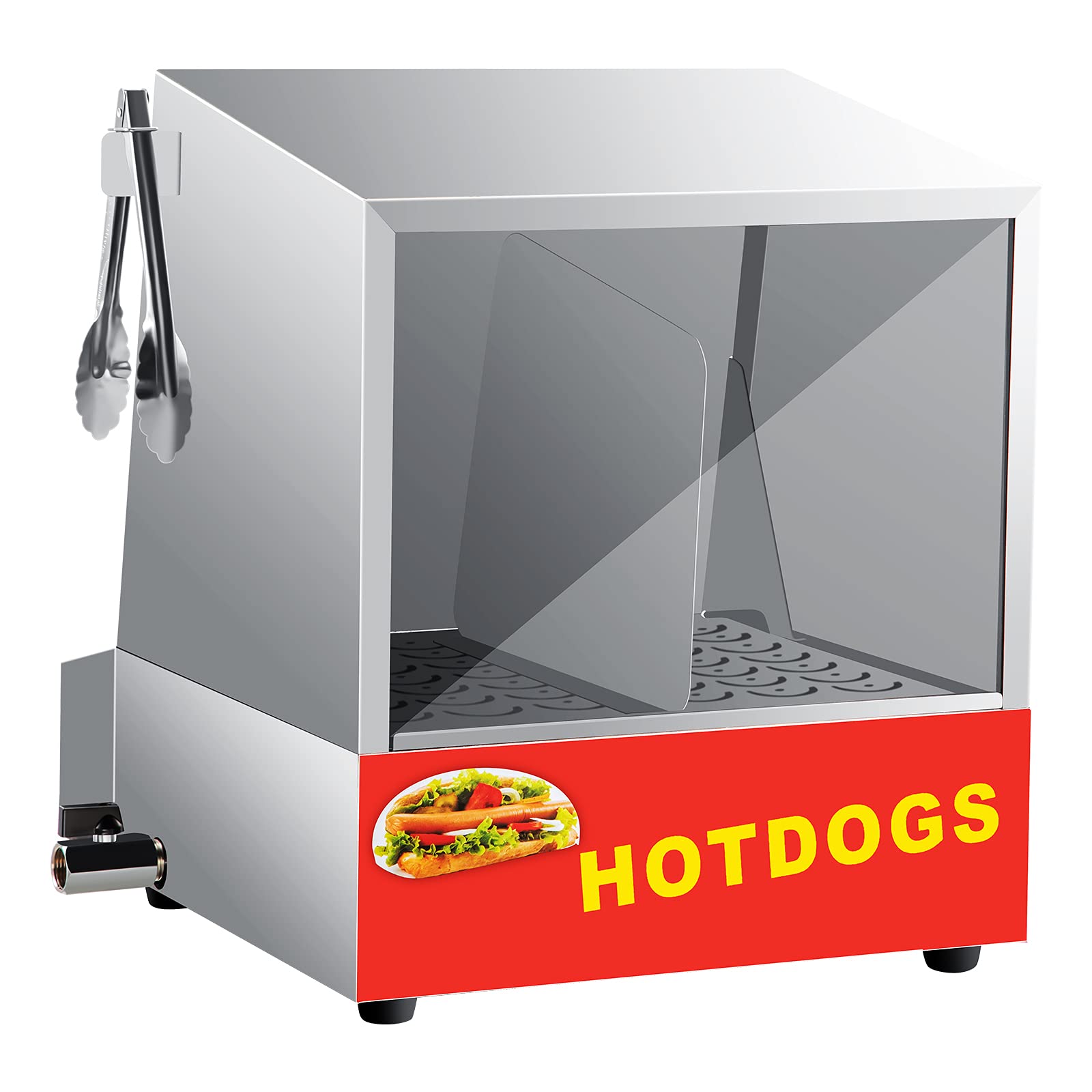 VEVOR Electric Hot Dog Steamer with Bun Warmer, 36L/32.69Qt, Stainless Steel Bun Warmer Cooker with Drop Down Door Acrylic Window Partition Plate Food Clip PTFE Tape for 96 Hot Dogs & 30 Buns