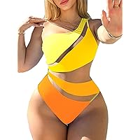 Swmmer Liket Women's Sexy One Piece Bathing Suits One Shoulder Swimsuits Monokini Slimming Mesh Swimwear