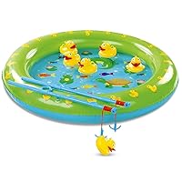 Bundaloo Duck Fishing Game Contest - Fun Carnival Game and Outdoor Party Toy for Kids - Inflatable Pond, 2 Rope Fishing Poles With Hooks, 6 Floating Ducks