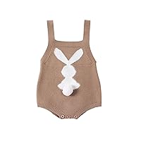 fhutpw Easter Bunny Romper Baby Boy Girl Knitted Sleeveless Jumpsuit Outfit Cute Newborn 3 6 9 12 Months Clothes (Plush tail-Khaki, 6-9 Months)