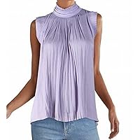 INC Womens Pleated Mock Neck Tank Top Purple L