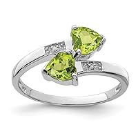 925 Sterling Silver Polished Rhodium Peridot and Diamond Love Heart Ring Measures 2mm Wide Jewelry for Women - Ring Size Options: 6 7 8