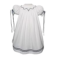 Carouselwear Girls Easter White Bishop Dress with Navy Ribbons