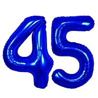 40 inch Navy Blue Number 45 Balloon, Giant Large 45 Foil Balloon for Birthdays, Anniversaries, Graduations, 45th Birthday Decorations for Kids