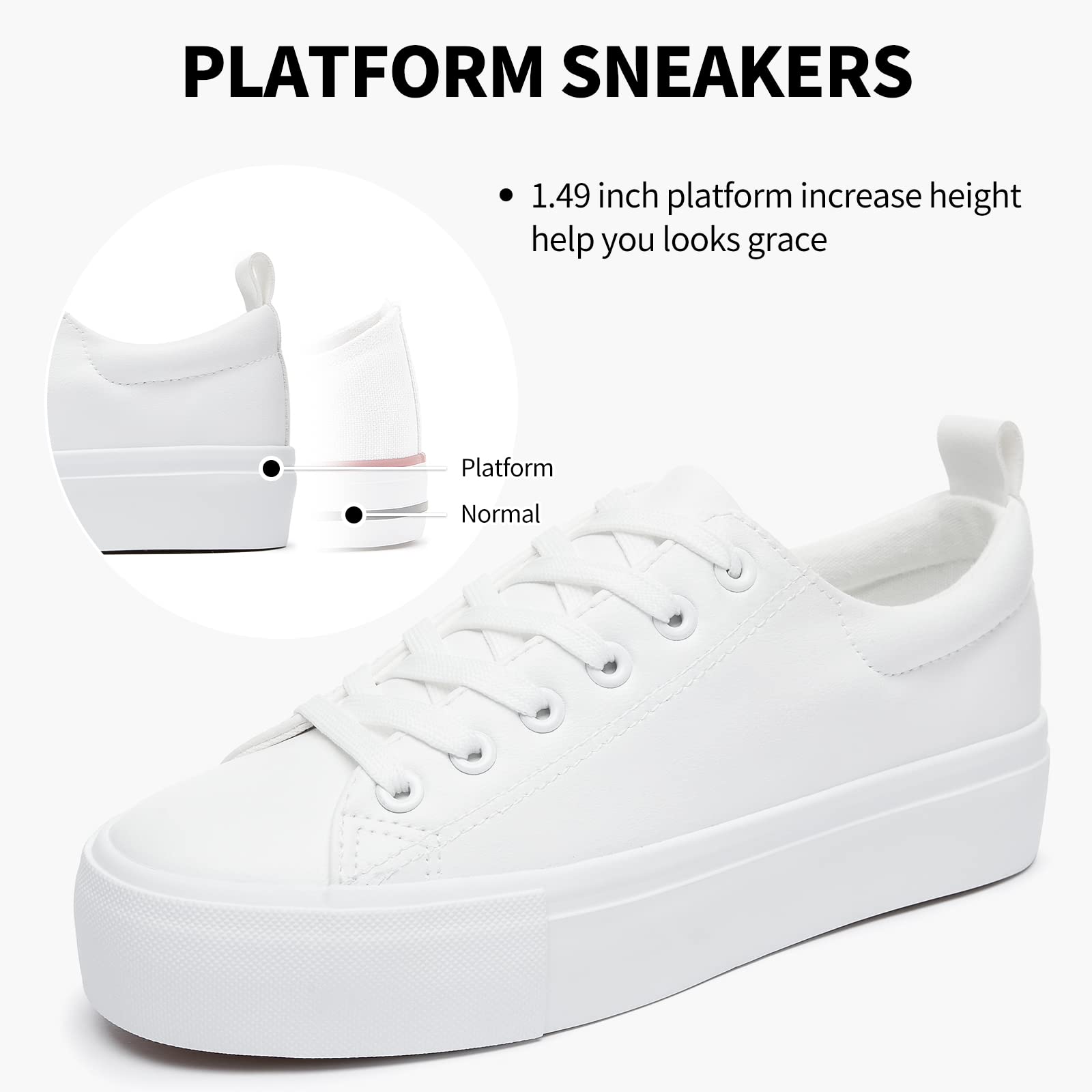 SERNIAL Womens White Platform Sneakers PU Leather Platform Shoes Walking Shoes for Women