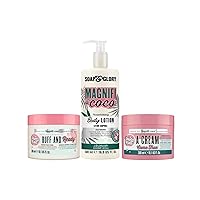 Soap & Glory Magnifi-Coco Trio - Magnifi-Coco Hydrating Body Moisturizer with Shea Butter (500ml) + Magnifi-Coco Moisturizing Body Butter (300ml) + Magnifi-Coco Exfoliating Body Scrub (300ml)