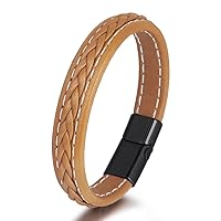 Braided Leather Bracelet for Men Wrist Cuff Bangle with Magnetic Clasp Closure 8.5 Inch