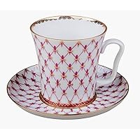 Lomonosov Porcelain Tea Cup Mug and Saucer Red Net