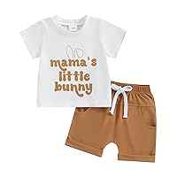 Gueuusu Toddler Boys Girls Easter Outfits Bunny/Letter Print Short Sleeve T-Shirts Tops and Shorts 2Pcs Summer Clothes Set