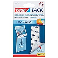 tesa® Double-Sided Adhesive Pads TACK - Transparent Adhesive Strips for Mounting on Walls, Windows, and Mirrors - 1 x 72 Pads