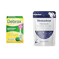Debrox Ear Wax Removal Kit with 0.5 Fl Oz Drops and Bulb Syringe + Mentadent 150 Count Double Thread Floss Picks with Toothpicks