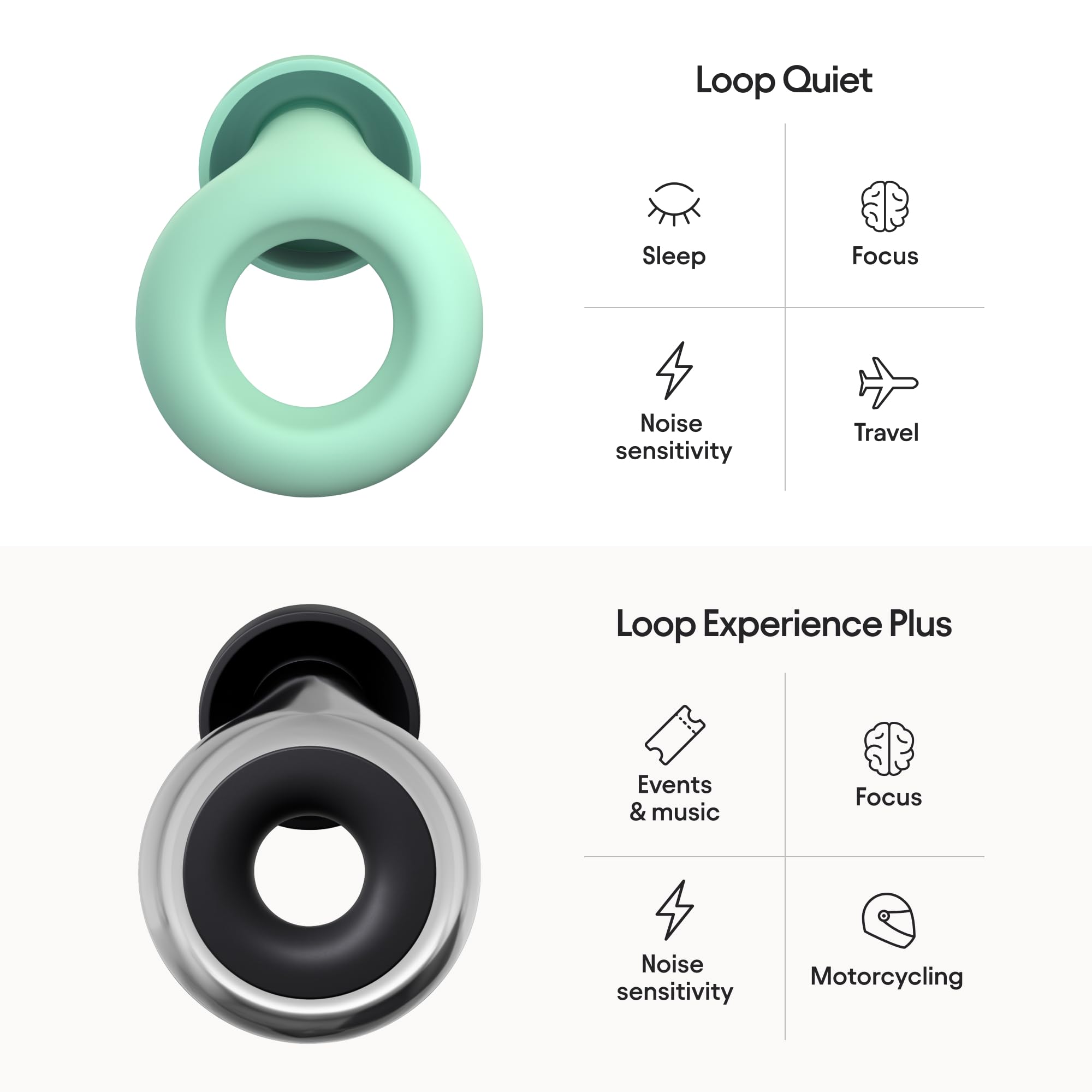 Loop Earplugs Day & Night Plus Bundle (2-Pack) – Loop Quiet + Loop Experience Plus | Reusable Ear Plugs for Sleep, Focus, Noise Sensitivity, Music, Events & More | 26 dB/18 dB Noise Reduction