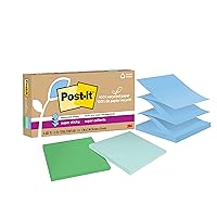 Post-it 100% Recycled Paper Super Sticky Pop-up Notes, 2X The Sticking Power, 3x3 in, 6 Pads, 70 Sheets/Pad, Oasis Collection (R330R-6SST)