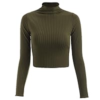 Andongnywell Women's Long-Sleeve Cropped Knitted T-Shirt Sweater Long-Sleeve Lightweight Turtleneck Mockneck