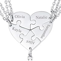 FaithHeart BFF Puzzle Stitching Necklace 2/3/4/5/6/7/8 Pcs Stainless Steel Personalized Name Heart Pendants Family Love Jewelry Free Engrave Friendship Forever Necklaces Set with Delicate Packaging