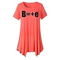 FLITAY Womens Casual Plus Size Blouses Loose Solid Color Tops Short Sleeve Round Neck Shirts