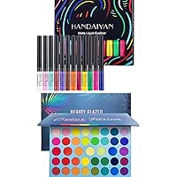 BestLand 12 Colors Matte Liquid Eyeliner Set Rainbow Colorful Neon Eyeliner Pencil & 39 Color Rainbow Eyeshadow Palette
