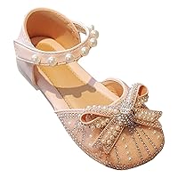 Summer Girls' Princess Sandals Rhinestone Bow Closed Toe Sandals Pearl Lace Up Shoes Lightweight Breathable Shoes