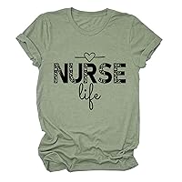 Funny Nurse T Shirts Womens Short Sleeve Graphic Shirts Funny Letter Printed Tee Tops (1PC Printed Front and Back)