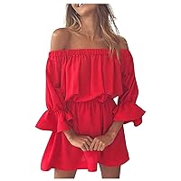 Off The Shoulder Dresses for Women, Women's Flared Sleeve Casual Dress 2024, S XL
